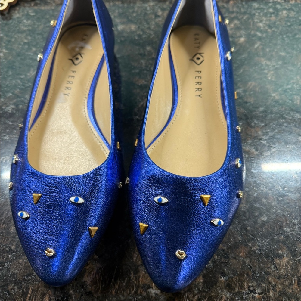 Katy Perry Collections Metallic Blue Studded Flats